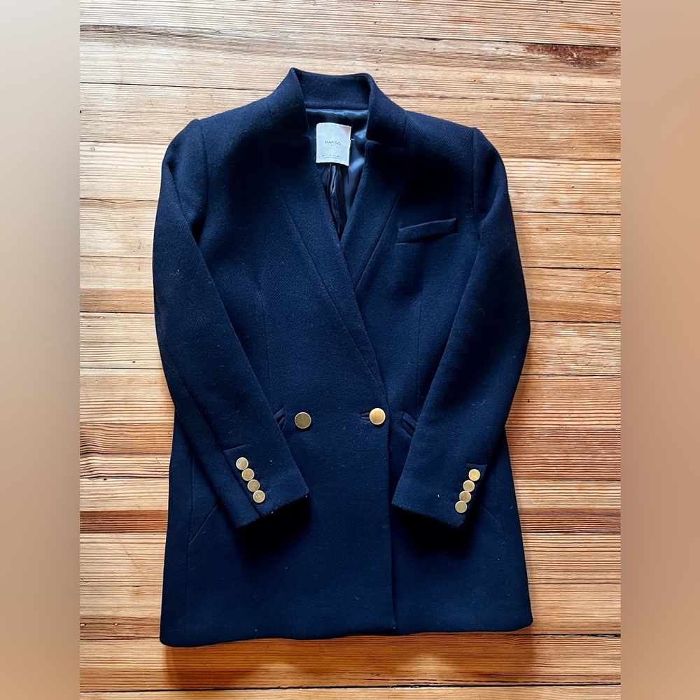 Mango Dark Navy Wool Suit Jacket